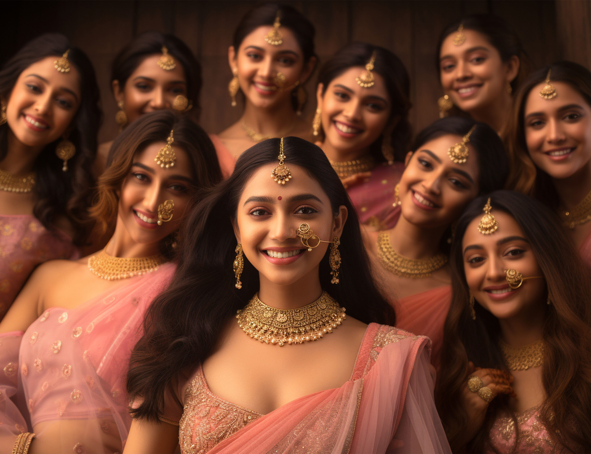 A beautiful bride with her bridesmaids